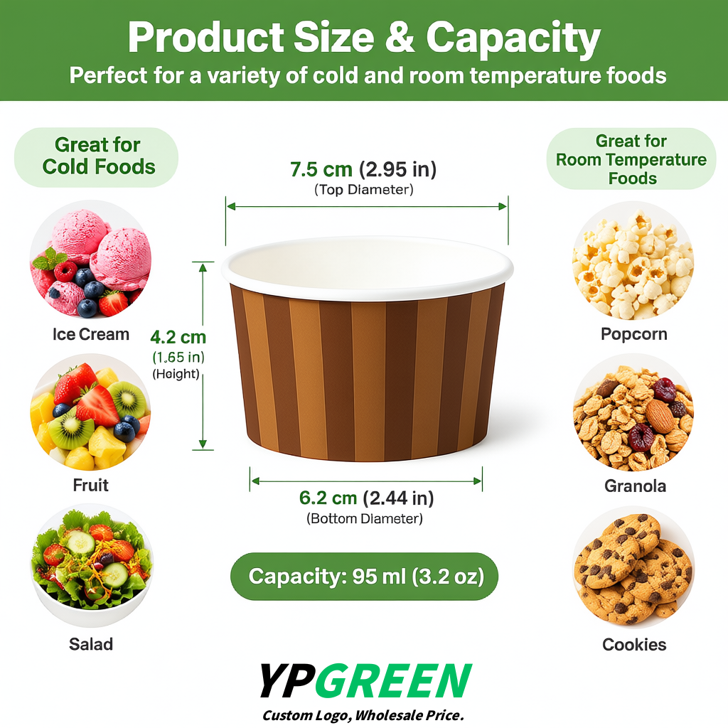 Umber Paper Gelato Takeaway Cup 2-10oz Disposable Ice Cream Bowls with Lids Factory