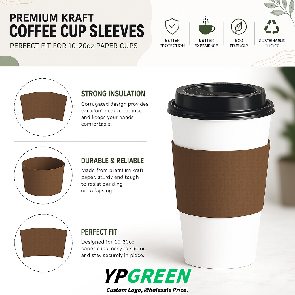 Umber Kraft Paper Coffee Cup Sleeves For 10, 12, 16, 20 oz Paper & Plastic Cups Factory