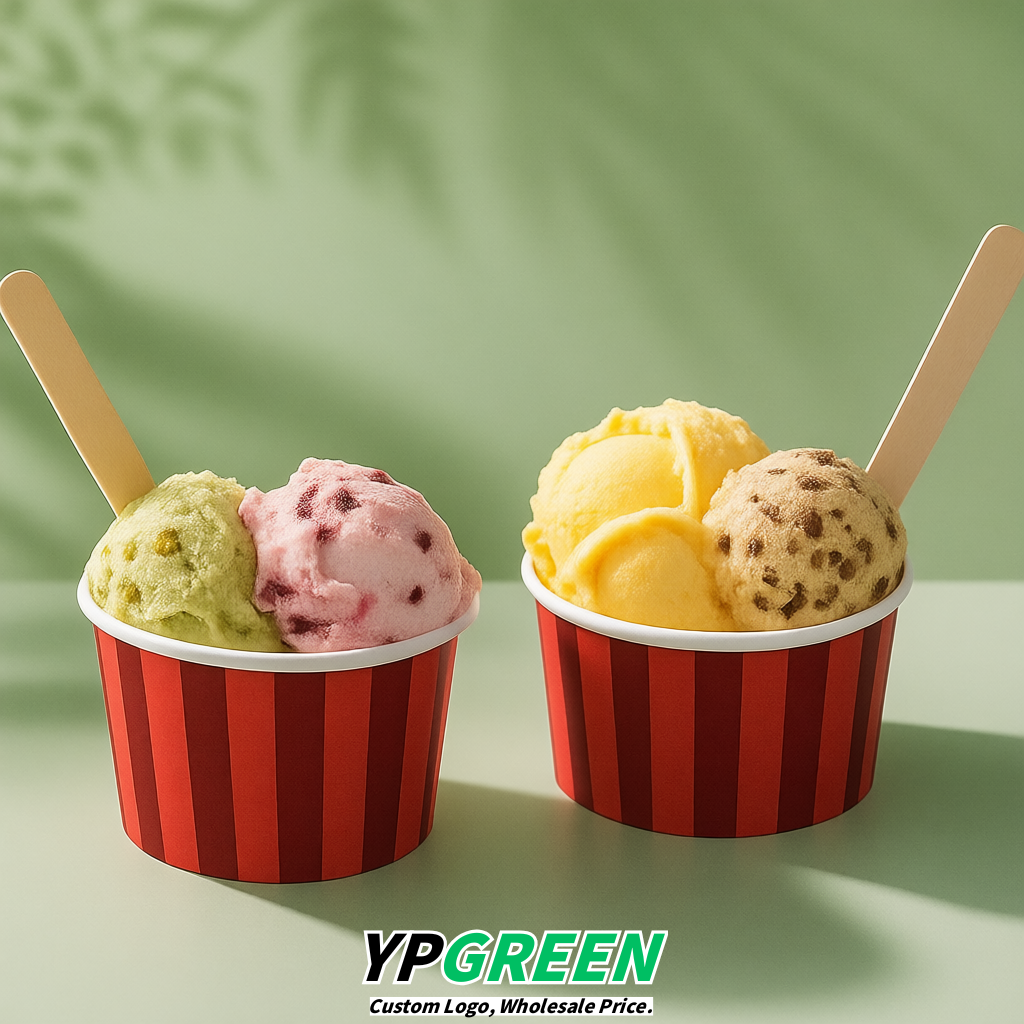 Vermilion Paper Gelato Takeaway Cup 2-10oz Disposable Ice Cream Bowls with Lids Factory