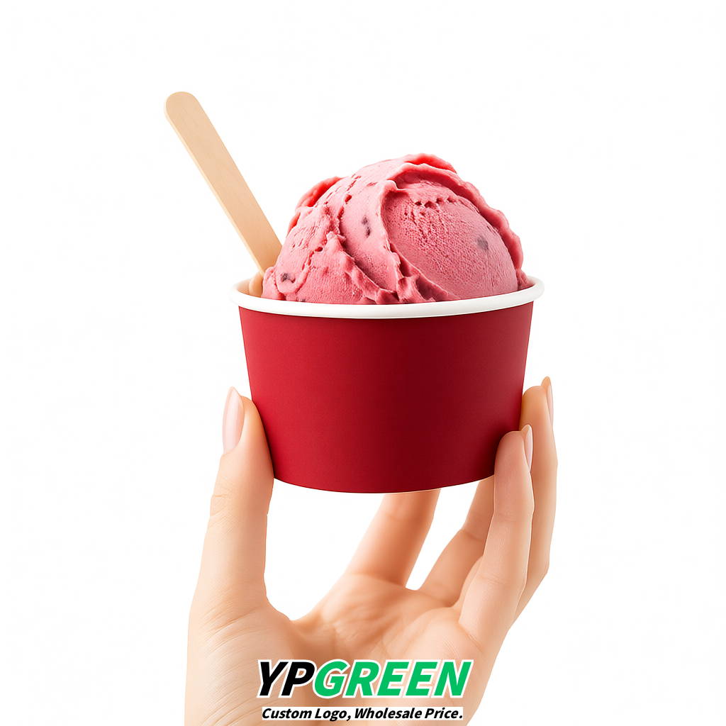 Vermilion Paper Gelato Takeaway Cup 2-10oz Disposable Ice Cream Bowls with Lids Factory