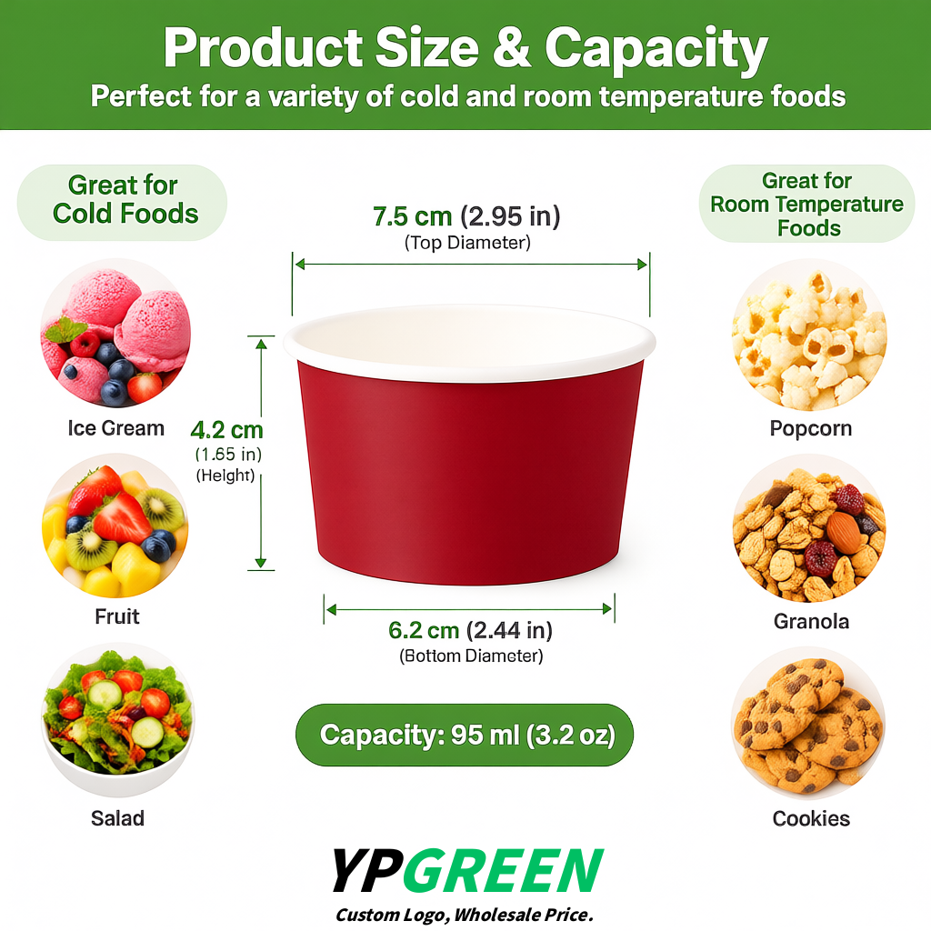 Vermilion Paper Gelato Takeaway Cup 2-10oz Disposable Ice Cream Bowls with Lids Factory