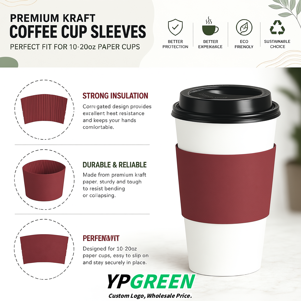 Vermilion Kraft Paper Coffee Cup Sleeves For 10, 12, 16, 20 oz Paper & Plastic Cups Factory