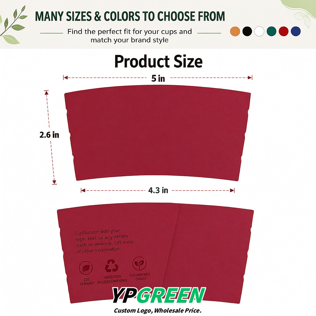Vermilion Kraft Paper Coffee Cup Sleeves For 10, 12, 16, 20 oz Paper & Plastic Cups Factory