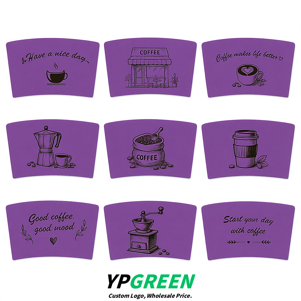 Violet Kraft Paper Coffee Cup Sleeves For 10, 12, 16, 20 oz Paper & Plastic Cups Factory