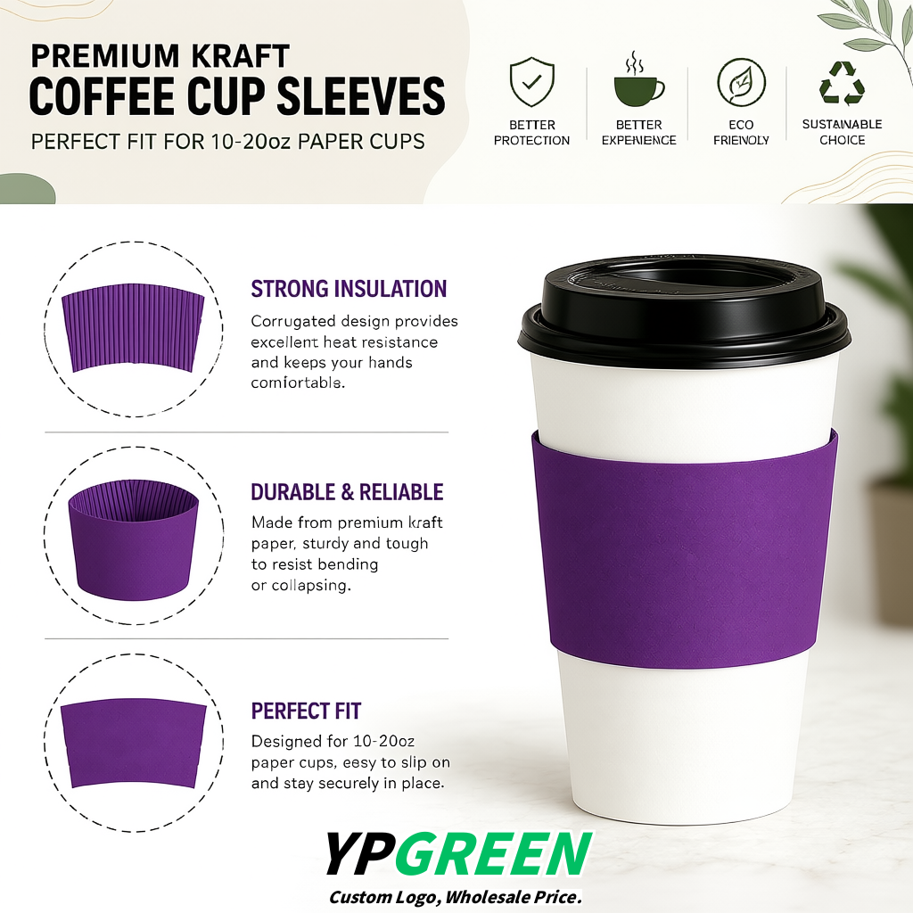 Violet Kraft Paper Coffee Cup Sleeves For 10, 12, 16, 20 oz Paper & Plastic Cups Factory