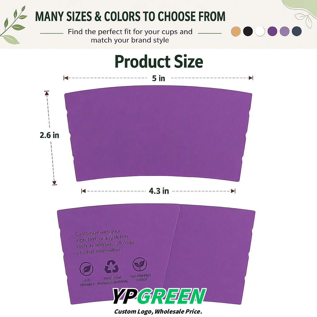 Violet Kraft Paper Coffee Cup Sleeves For 10, 12, 16, 20 oz Paper & Plastic Cups Factory