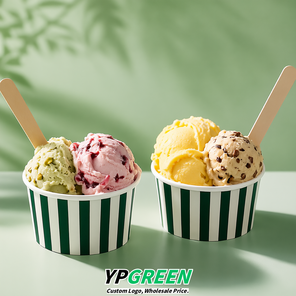 Viridian Paper Gelato Takeaway Cup 2-10oz Disposable Ice Cream Bowls with Lids Factory