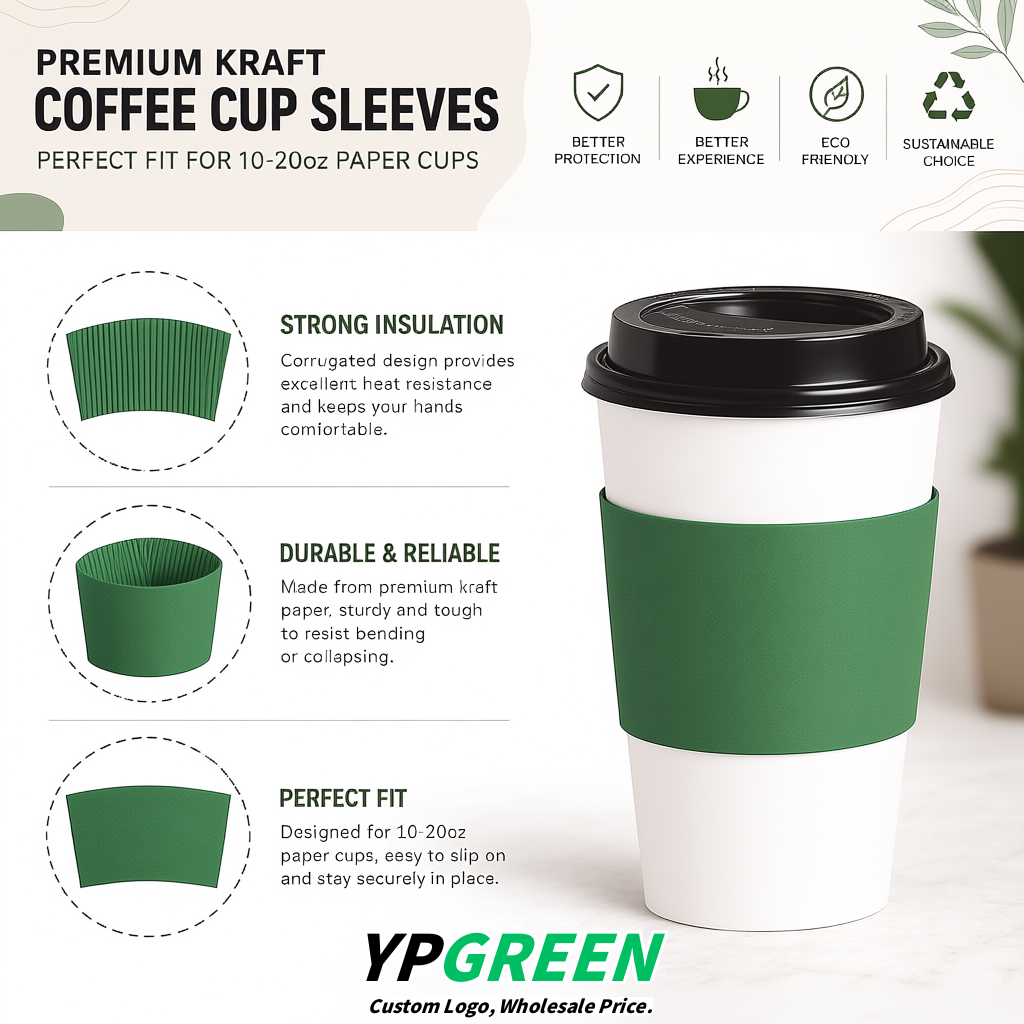 Viridian Kraft Paper Coffee Cup Sleeves For 10, 12, 16, 20 oz Paper & Plastic Cups Factory
