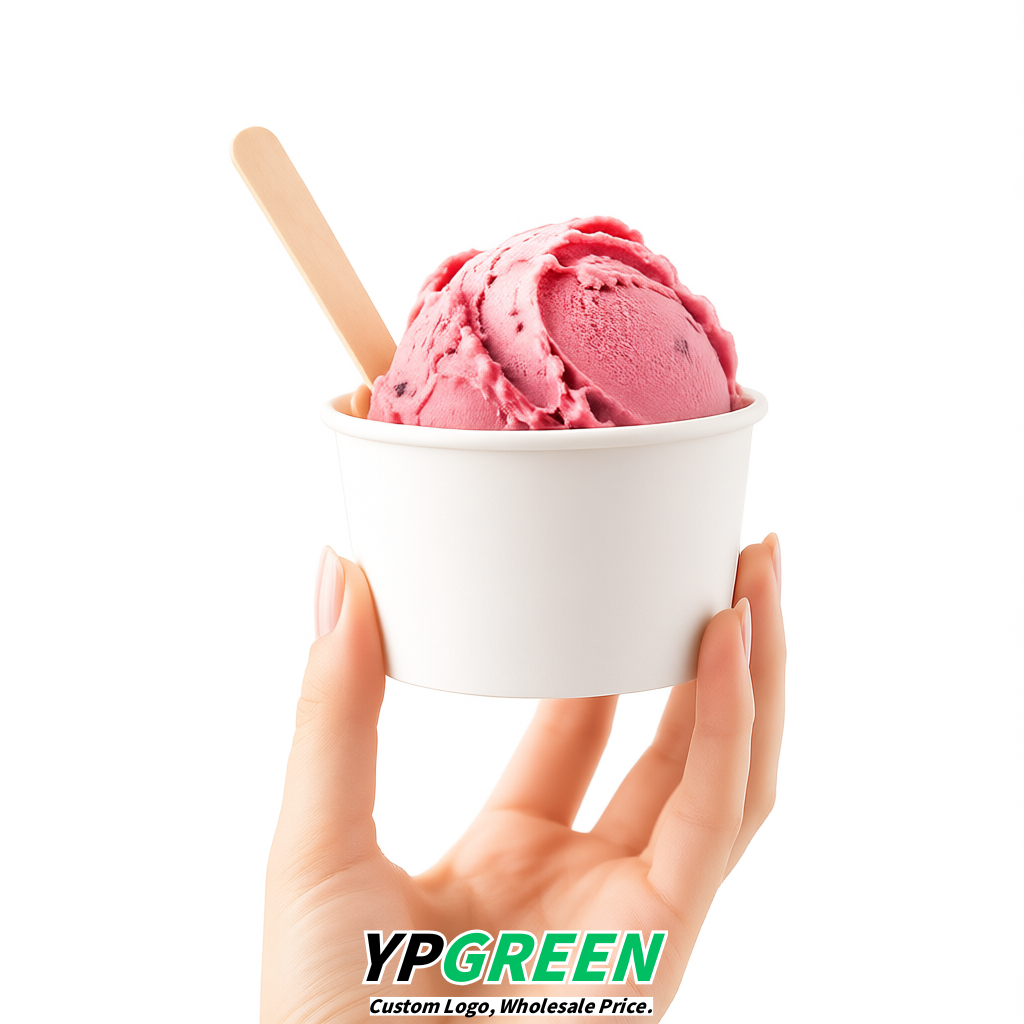 White Paper Gelato Takeaway Cup 2-10oz Disposable Ice Cream Bowls with Lids Factory