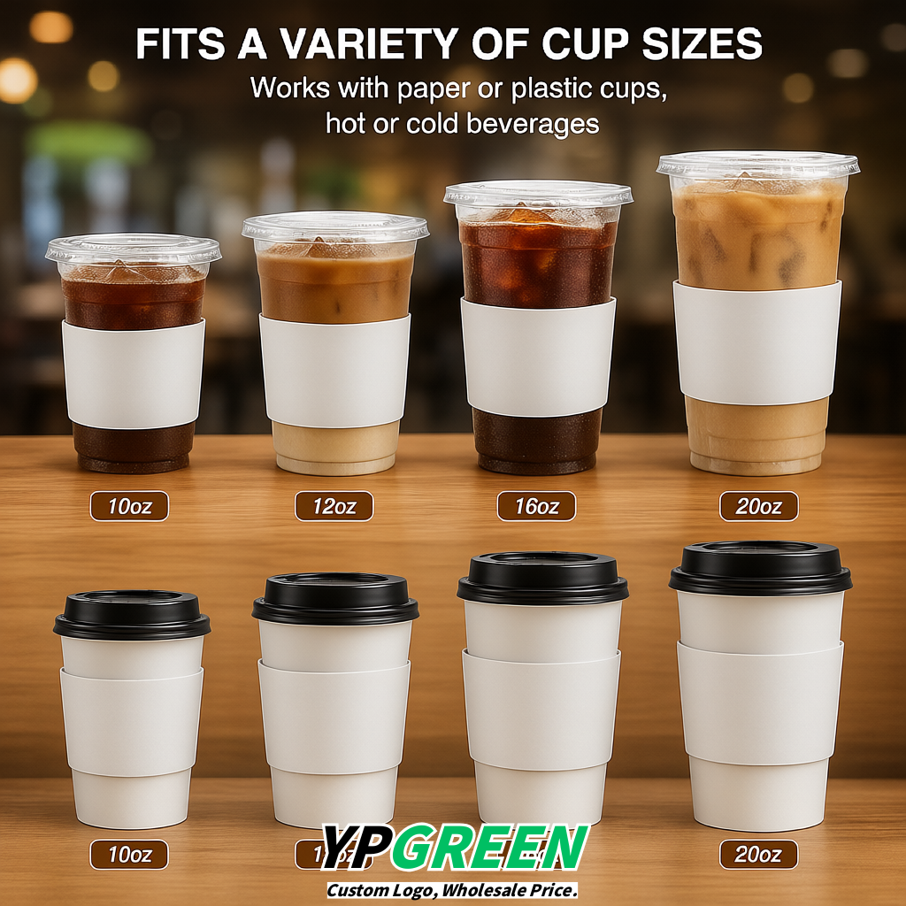 White Kraft Paper Coffee Cup Sleeves For 10, 12, 16, 20 oz Paper & Plastic Cups Factory