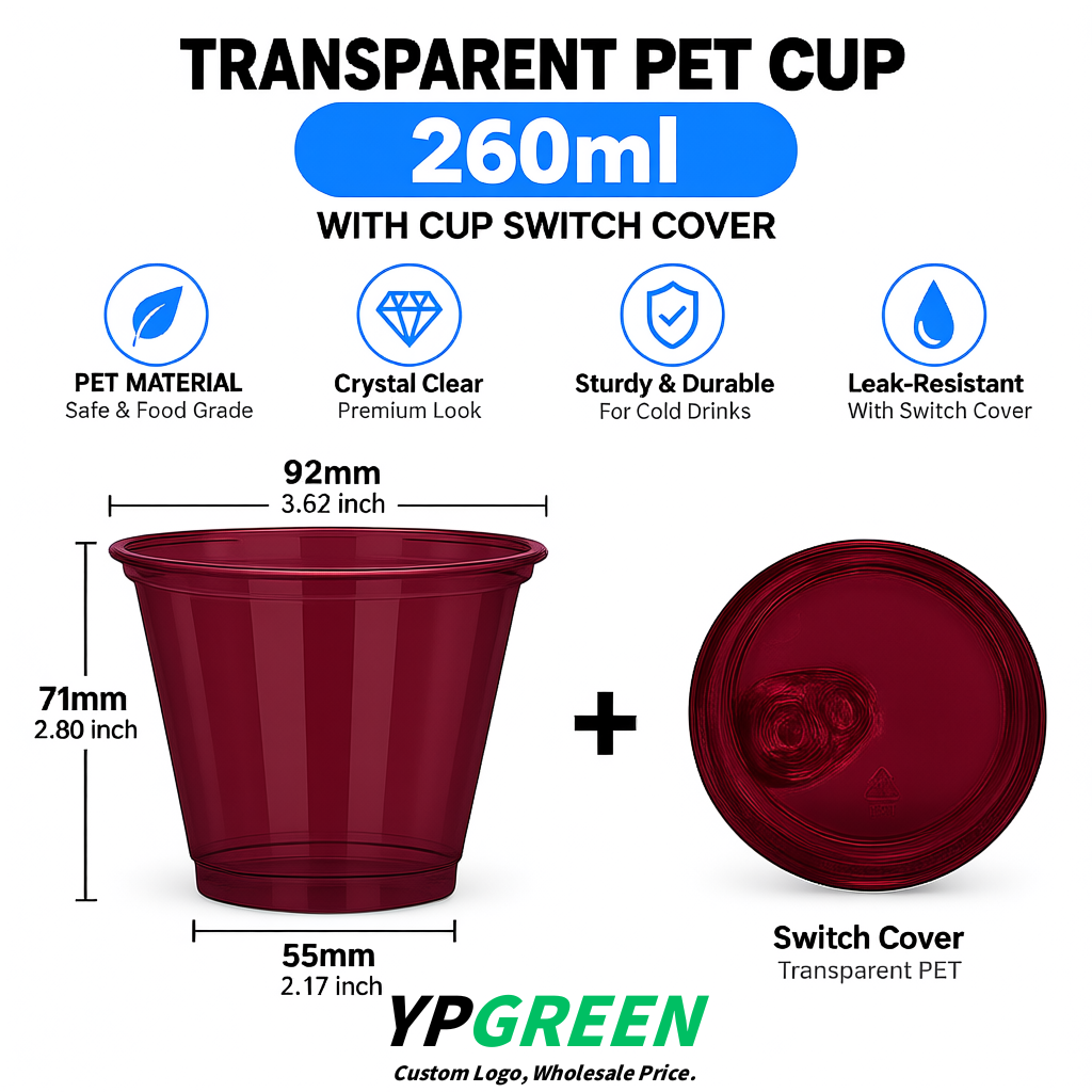 Wine Red Iced Latte Plastic Cup 260ml Disposable Clear Cup 9.2×5.5×7.1cm