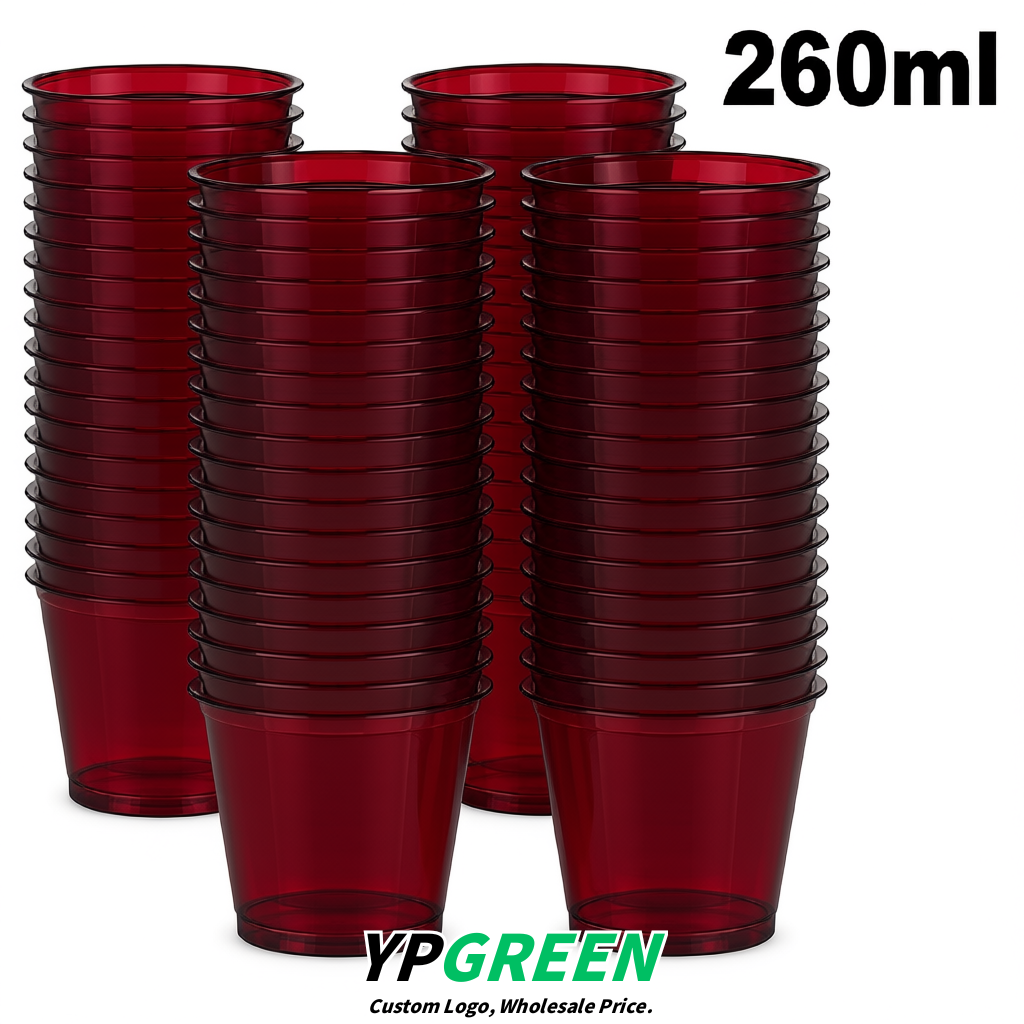 Wine Red Iced Latte Plastic Cup 260ml Disposable Clear Cup 9.2×5.5×7.1cm