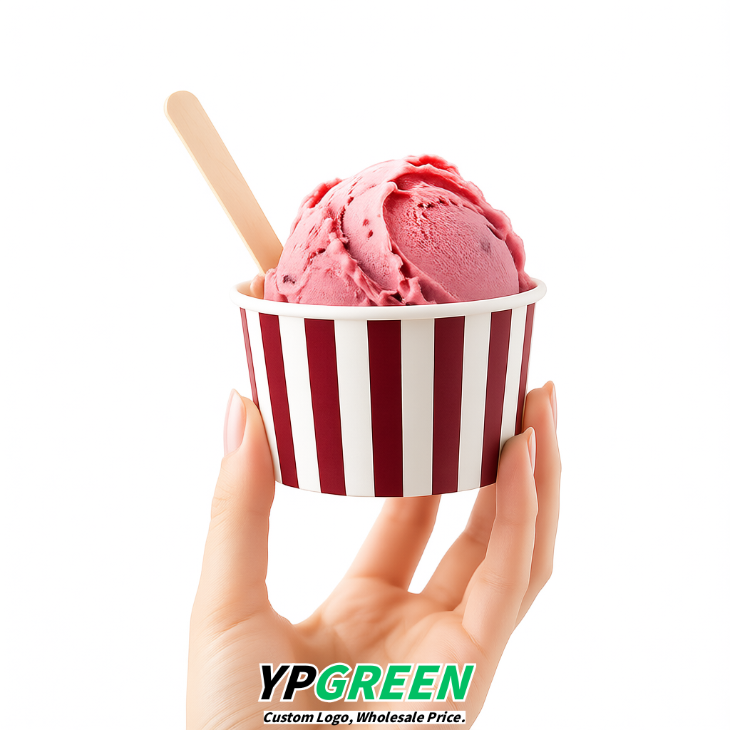 Wine Red Paper Gelato Takeaway Cup 2-10oz Disposable Ice Cream Bowls with Lids Factory