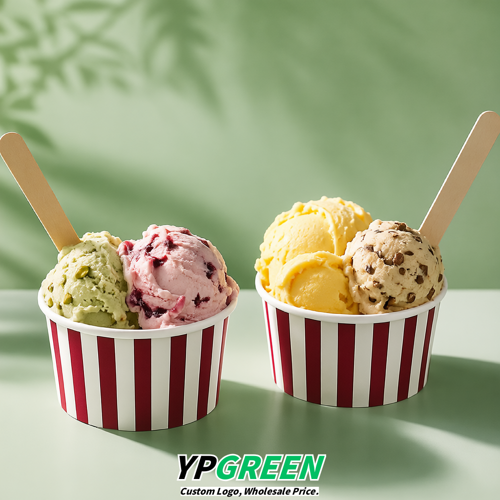 Wine Red Paper Gelato Takeaway Cup 2-10oz Disposable Ice Cream Bowls with Lids Factory