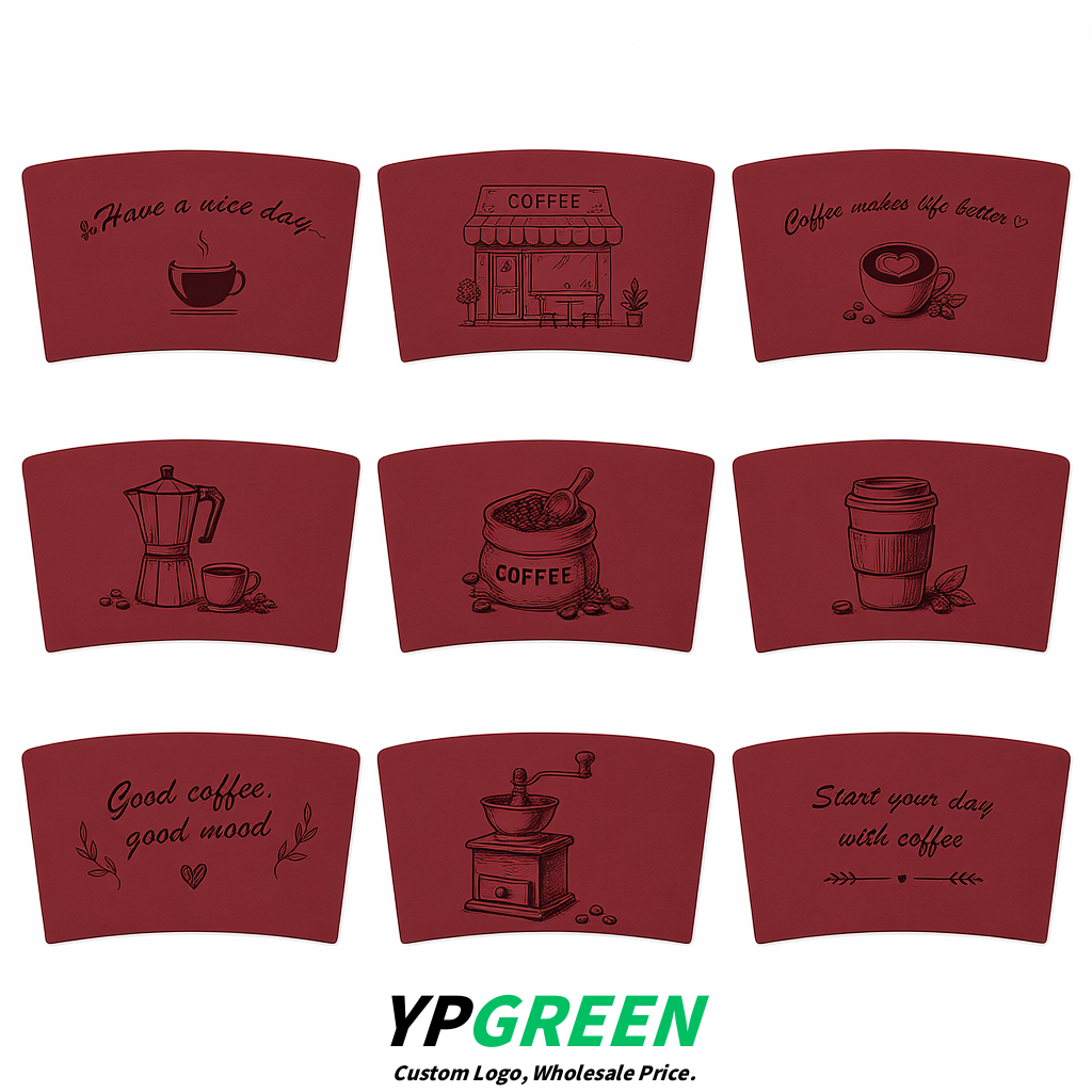 Wine Red Kraft Paper Coffee Cup Sleeves For 10, 12, 16, 20 oz Paper & Plastic Cups Factory