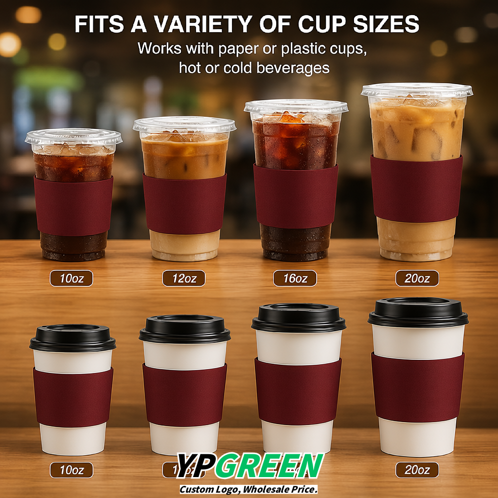 Wine Red Kraft Paper Coffee Cup Sleeves For 10, 12, 16, 20 oz Paper & Plastic Cups Factory