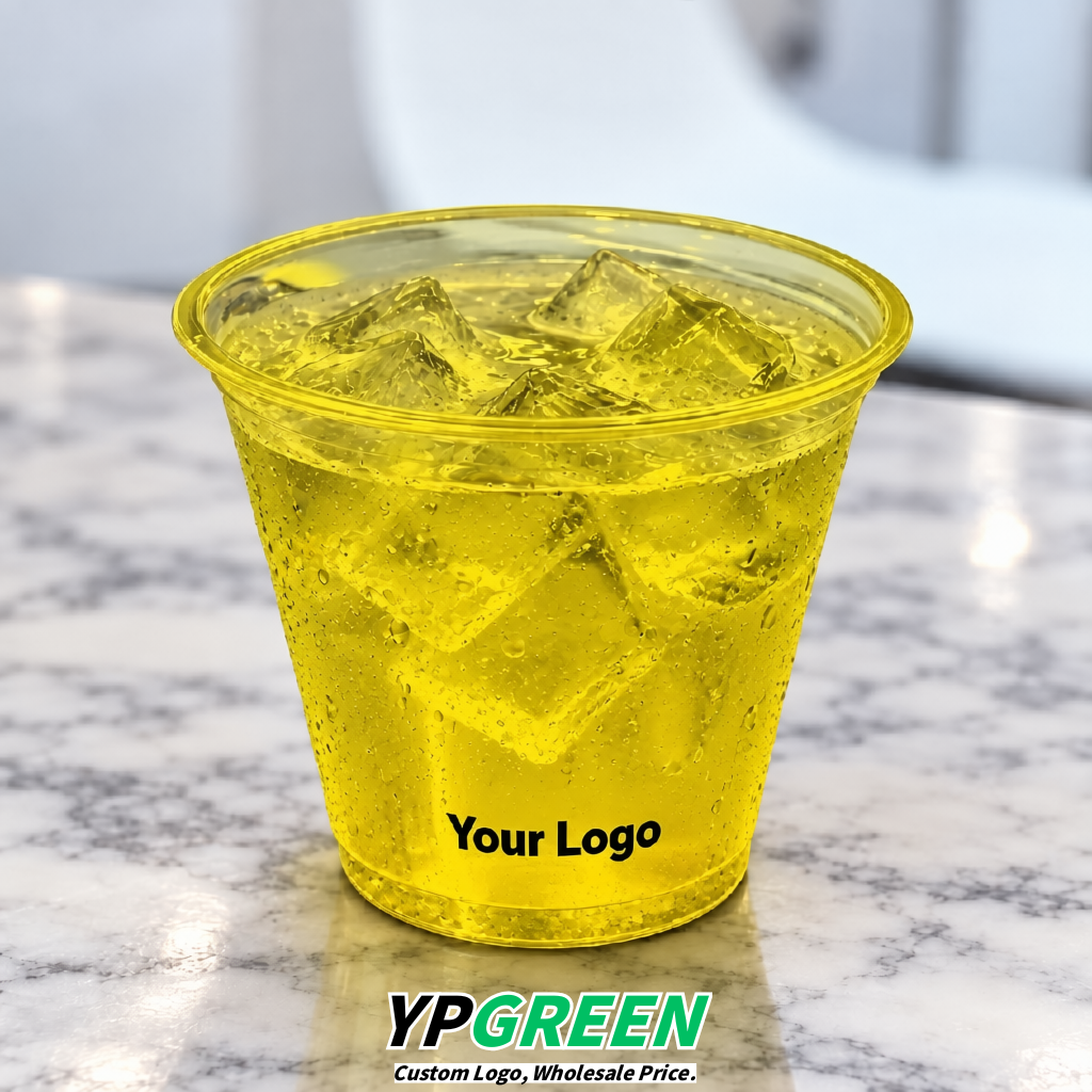 Yellow Iced Latte Plastic Cup 260ml Disposable Clear Cup 9.2×5.5×7.1cm