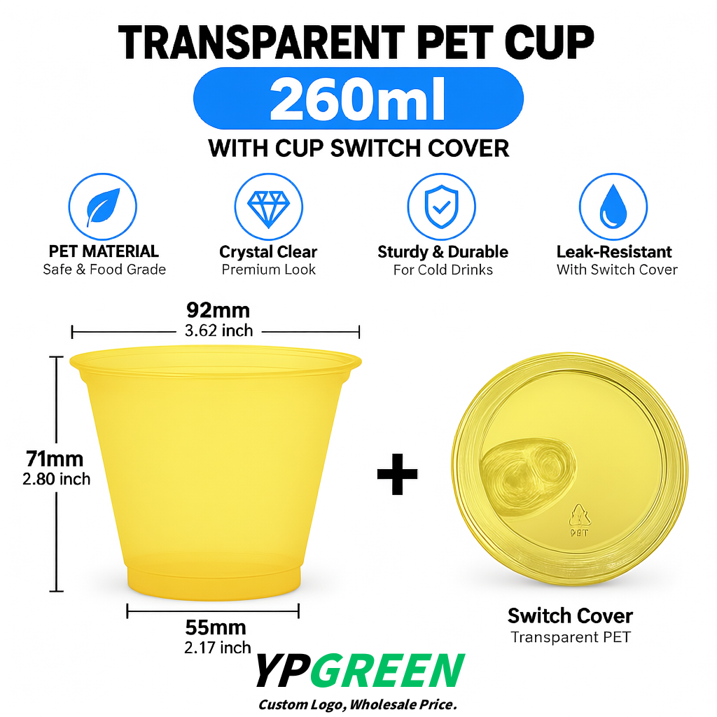 Yellow Iced Latte Plastic Cup 260ml Disposable Clear Cup 9.2×5.5×7.1cm