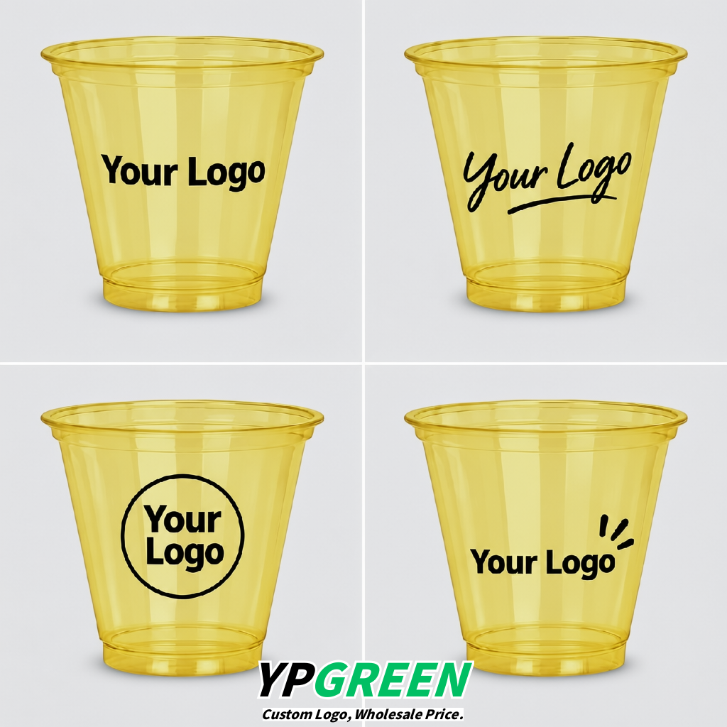 Yellow Iced Latte Plastic Cup 260ml Disposable Clear Cup 9.2×5.5×7.1cm