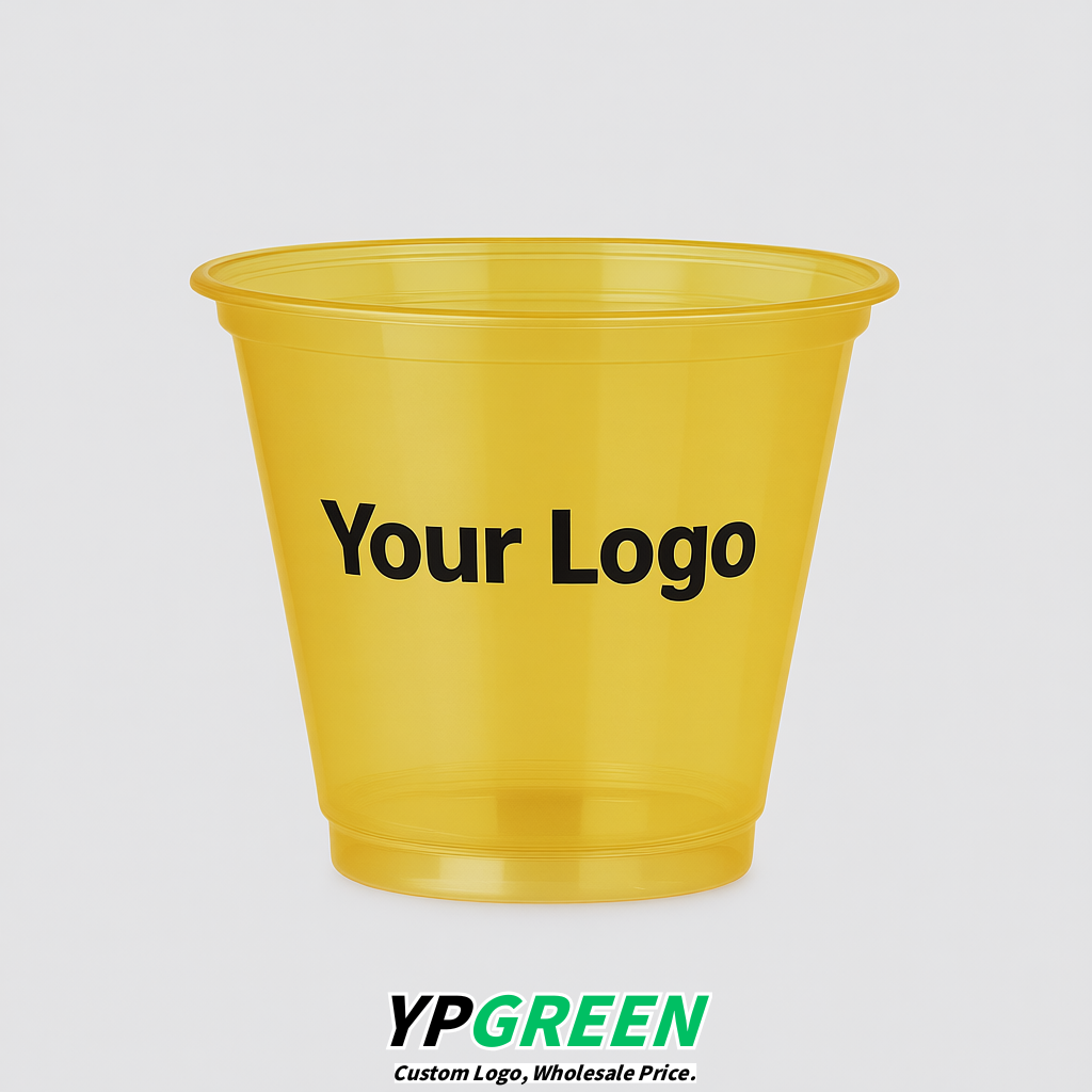 Yellow Iced Latte Plastic Cup 260ml Disposable Clear Cup 9.2×5.5×7.1cm