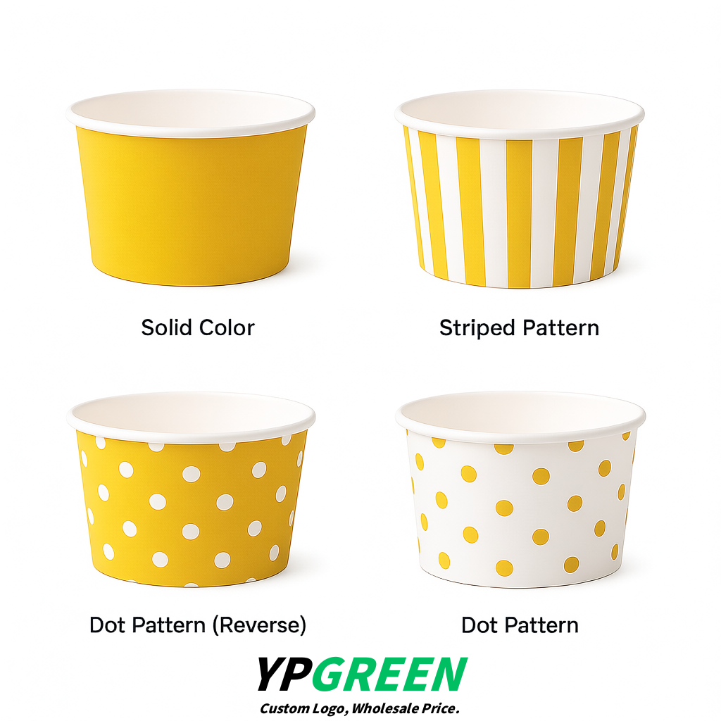 Yellow Paper Gelato Takeaway Cup 2-10oz Disposable Ice Cream Bowls with Lids Factory