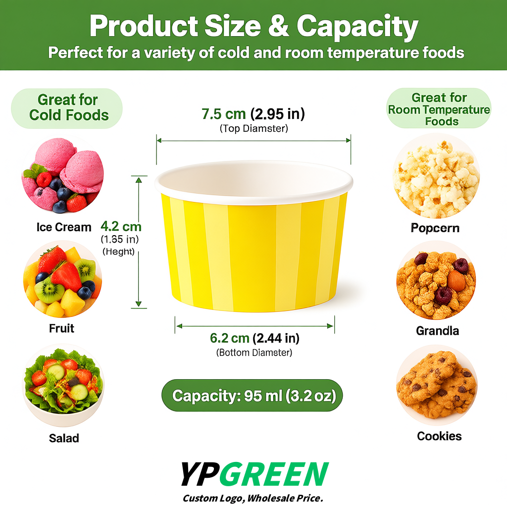 Yellow Paper Gelato Takeaway Cup 2-10oz Disposable Ice Cream Bowls with Lids Factory