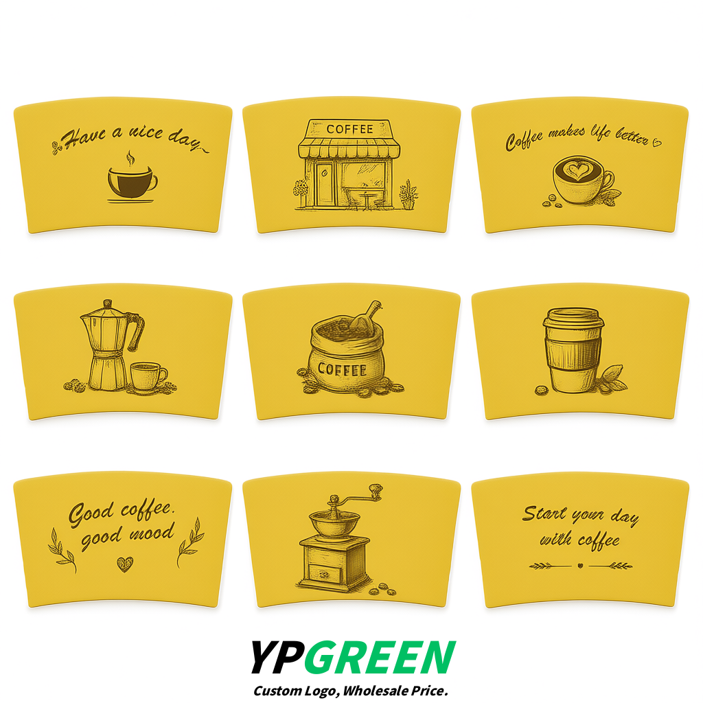 Yellow Kraft Paper Coffee Cup Sleeves For 10, 12, 16, 20 oz Paper & Plastic Cups Factory
