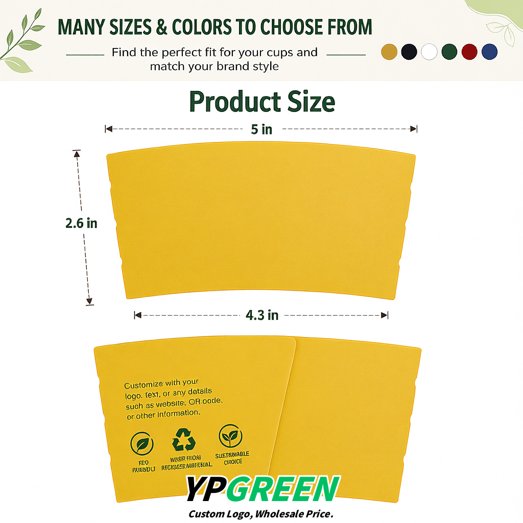 Yellow Kraft Paper Coffee Cup Sleeves For 10, 12, 16, 20 oz Paper & Plastic Cups Factory